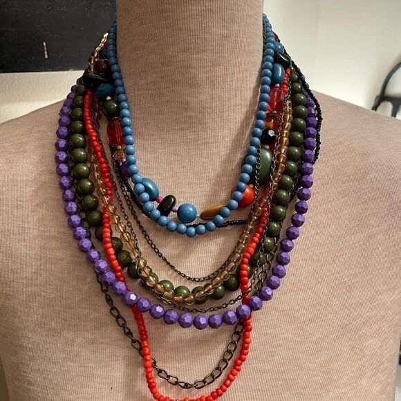 Multi Strand Multi Colored Necklace - Picture 2 of 3